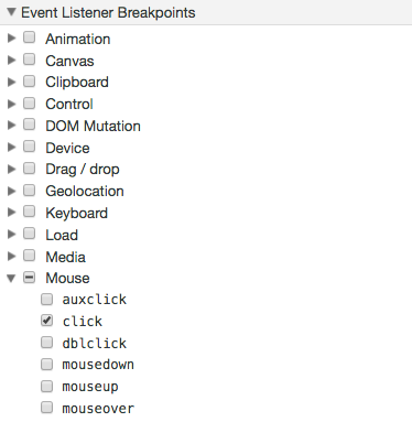 Event breakpoints Google Chrome
