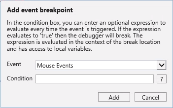 Add event breakpoint Internet Explorer debugging