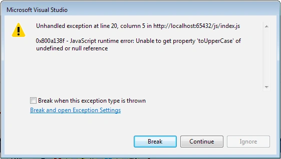 Visual studio error breakpoint