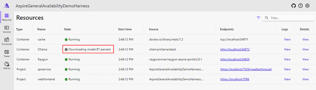 Ollama Docker Container showing the downloading model