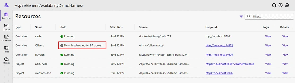 Ollama Docker Container showing the downloading model