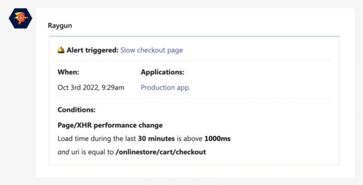 Performance alert example