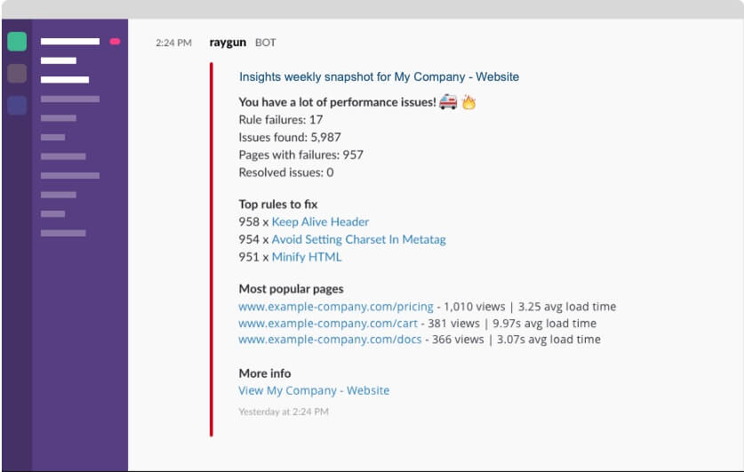 Raygun&rsquo;s Real User Monitoring vs Google Analytics shows more detail in Insights