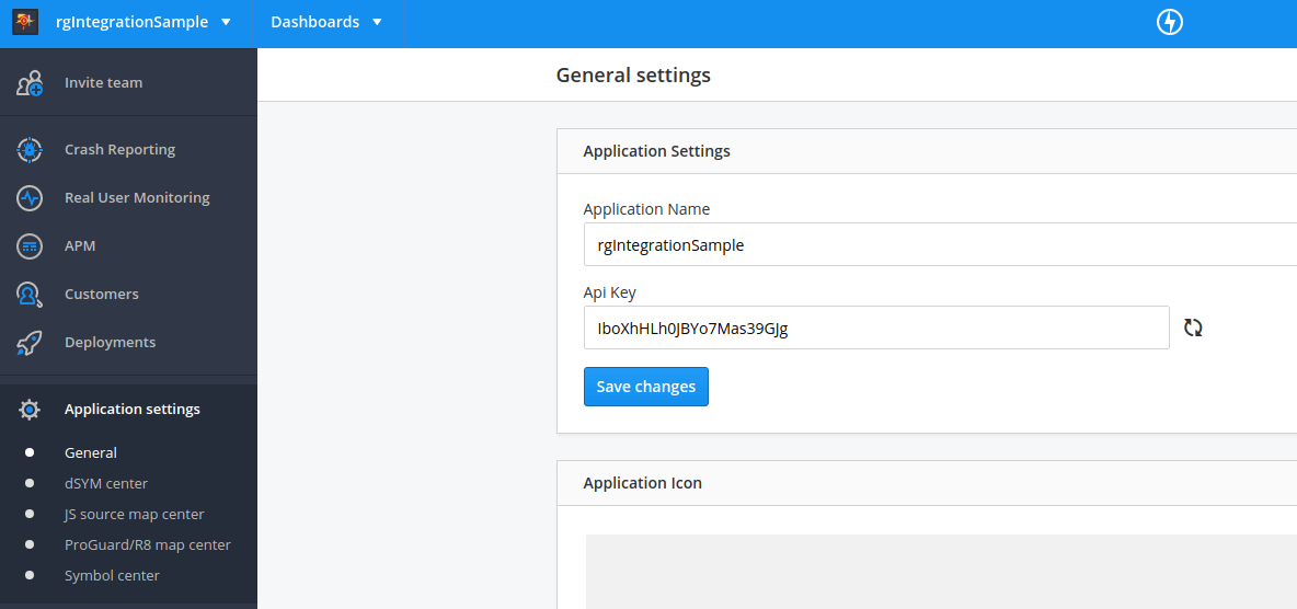 You find your API key in the Raygun Application Settings