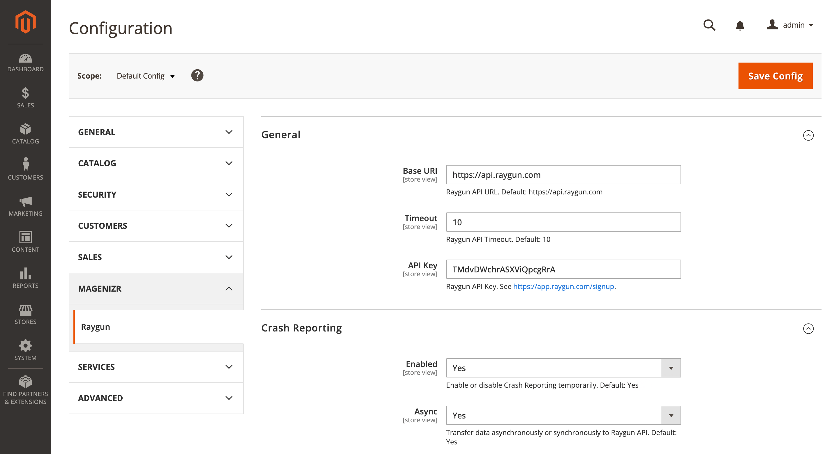 Magento configuration dashboard