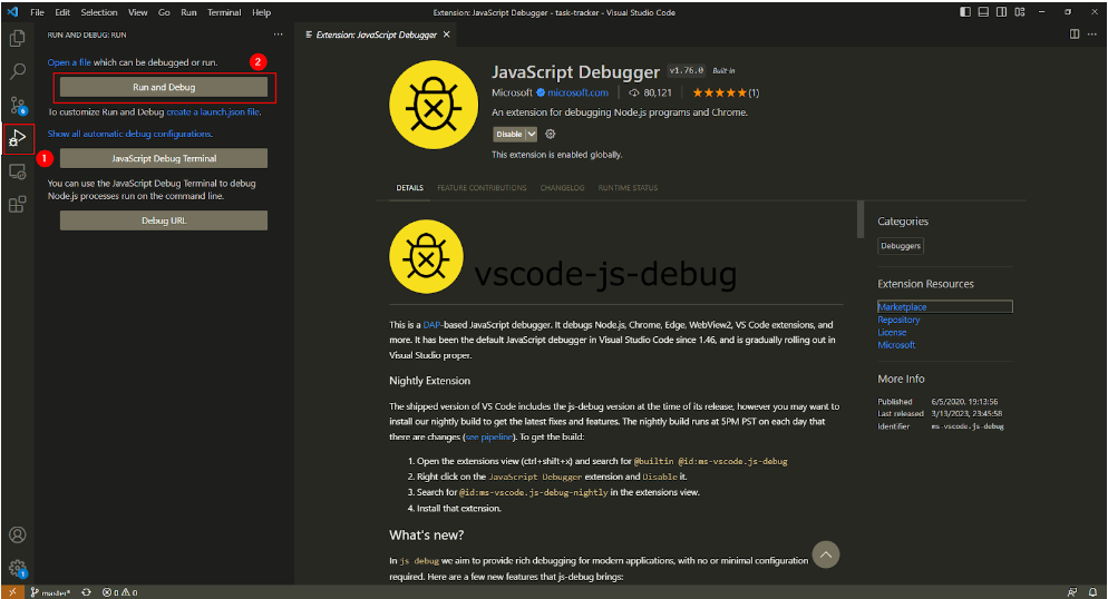 Start JavaScript Debugger in Visual Studio Code
