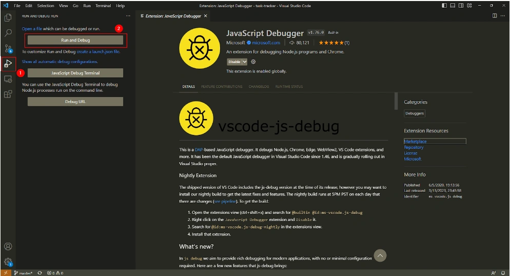 Start JavaScript Debugger in Visual Studio Code