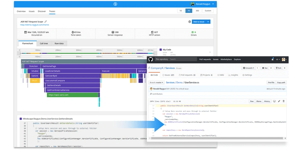 Image of Raygun APM monitoring server performance metrics