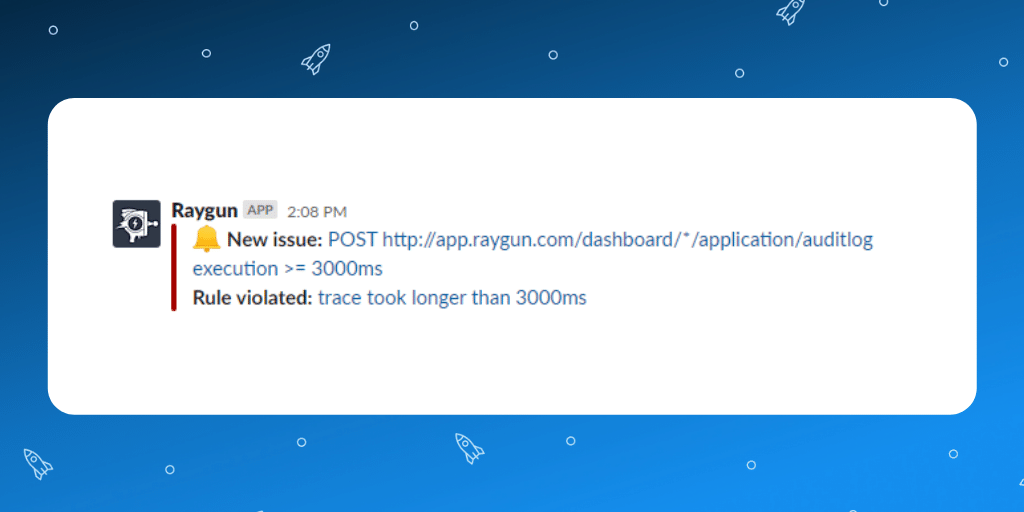 A notification from Raygun about a new APM issue landing in Slack