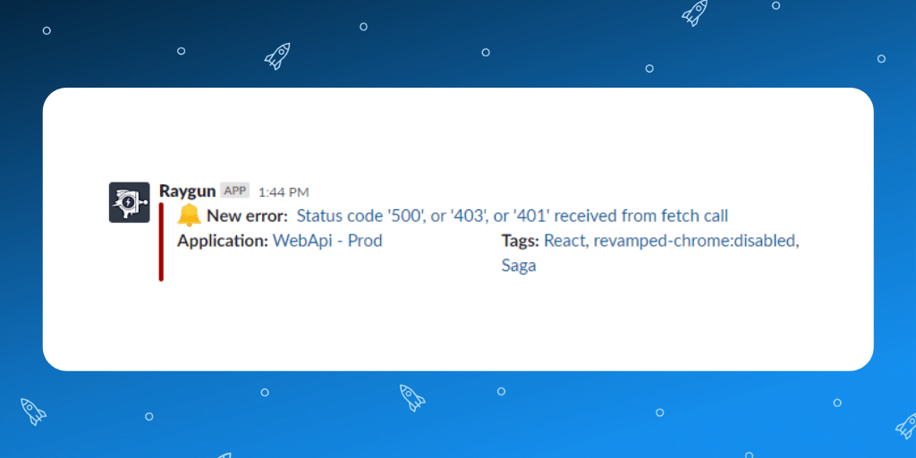 A notification from Raygun about an error landing in Slack