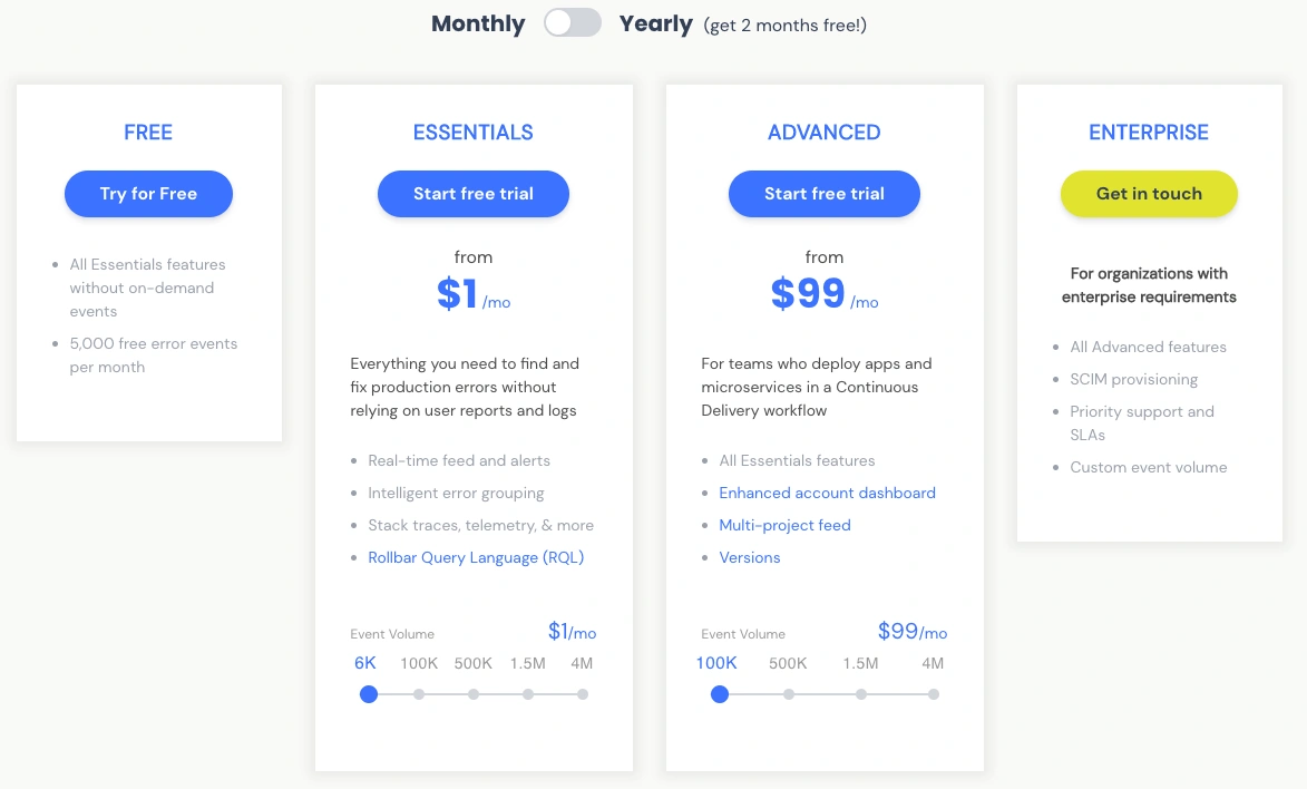 Rollbar Pricing