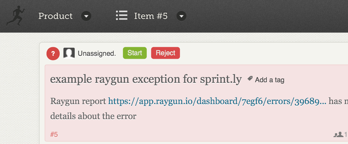 Sprintly issue with Raygun reference