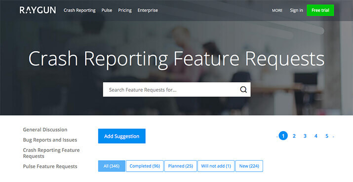 Feature image for 10 new Raygun features: #1 Search forum & feature requests