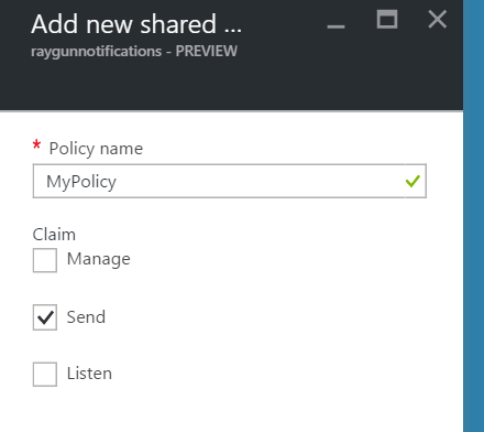 Image showing the 'add new shared tab Azure Service Bus has the ability to Add new shared.