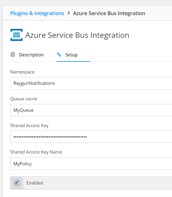 Image showing a screenshot of Azure service Bus Image showing a screenshot Azure Service Bus 6 inside Raygun Crash Reporting