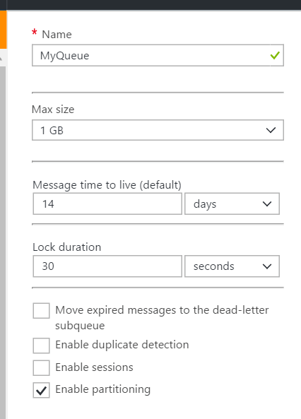 Image showing Azure's dashboard for starting the integration with Raygun Crash Reporting Enable partitioning to begin the integration with Azure Service Bus
