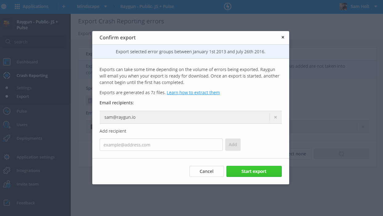 Screenshot showing 'export to individual email address' function Confirm export to individual email addresses with 'export functions'