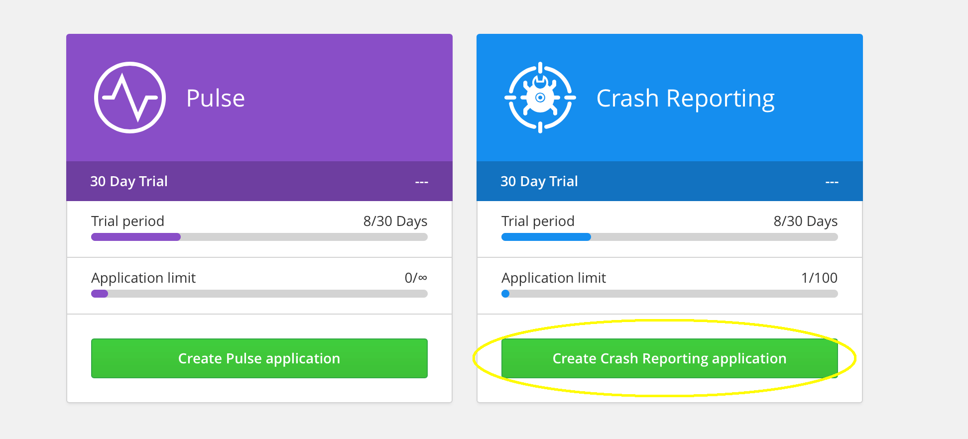create crash reporting application button