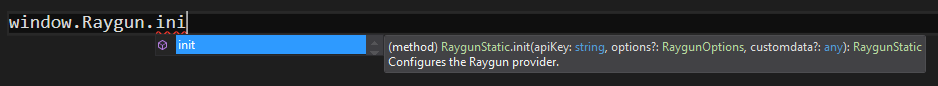 The autocomplete window for Raygun and Typescript 2.0