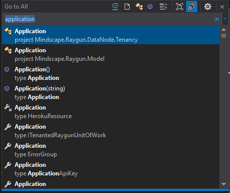 Go to all search is a powerful feature of the new Visual Studio RC