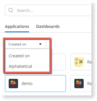 Select the drop down menu for the applications gallery view