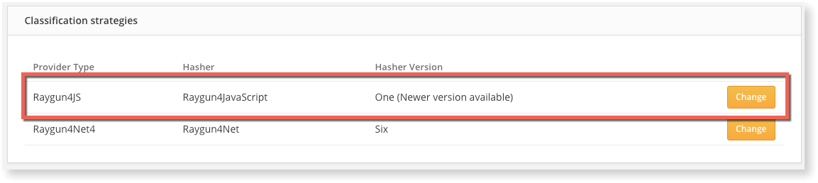 The classification strategies area will allow you to change the JavaScript Hasher