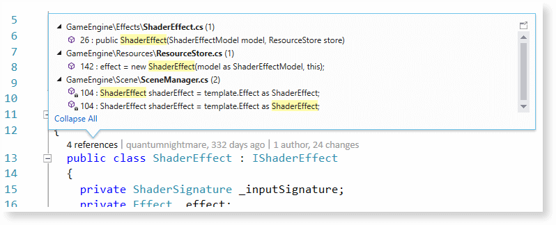 Visual Studio features - View all references