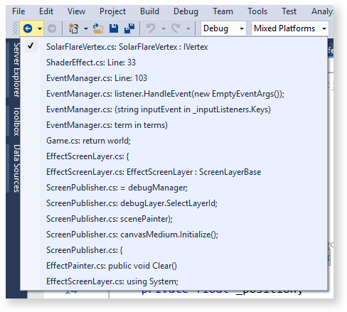 Visual Studio features: navigate backward and forward