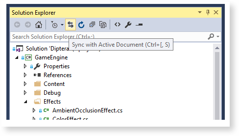 Visual Studio features: Sync with active document
