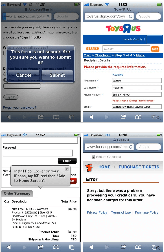 Collection of screenshots showing poor UX and layout issues from large retailers Collection of screenshots showing poor UX and layout issues from large retailers