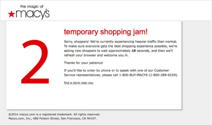 Screenshot showing a traffic jam experienced by Macy's Macy's infrastructure couldn't cope with the traffic spike last year, and experienced downtime