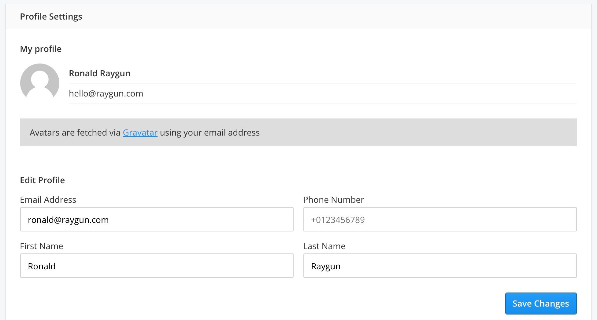 Your profile settings module screenshot