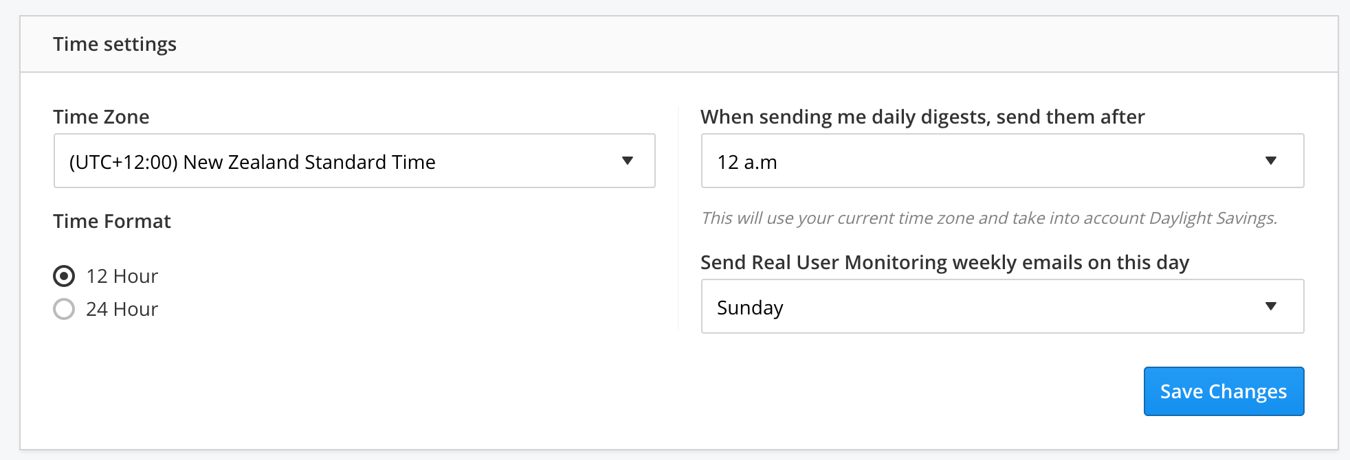 Time settings module screenshot