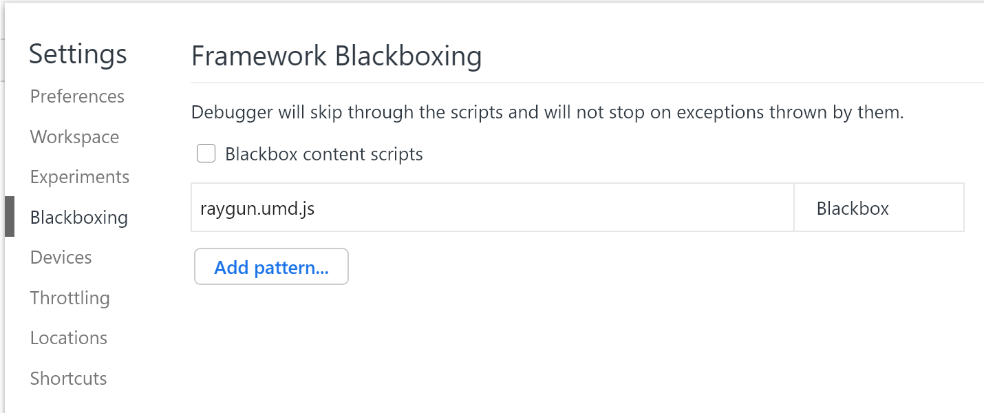 Screenshot of the blackboxed script in Chrome developer tools.
