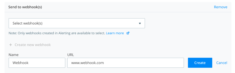 Screenshot of create webhook module