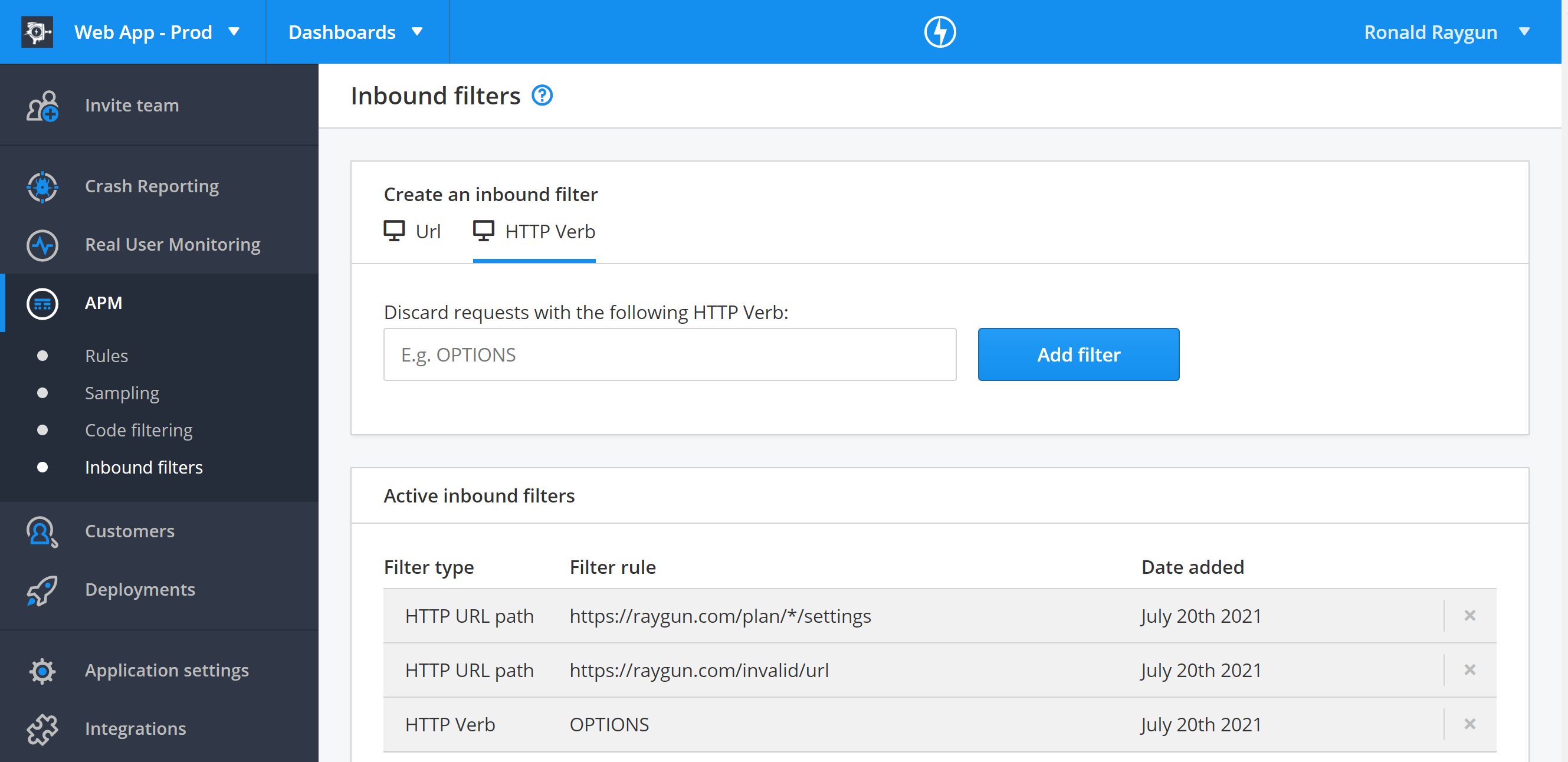 Inbound filters Raygun Docs