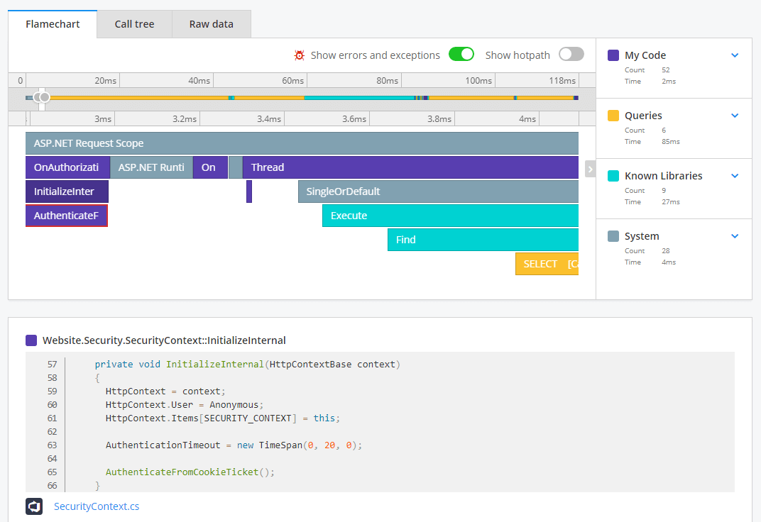 Azure DevOps source code showing in trace