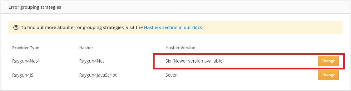 New hasher version available in Error grouping settings