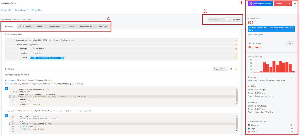 Error instance page