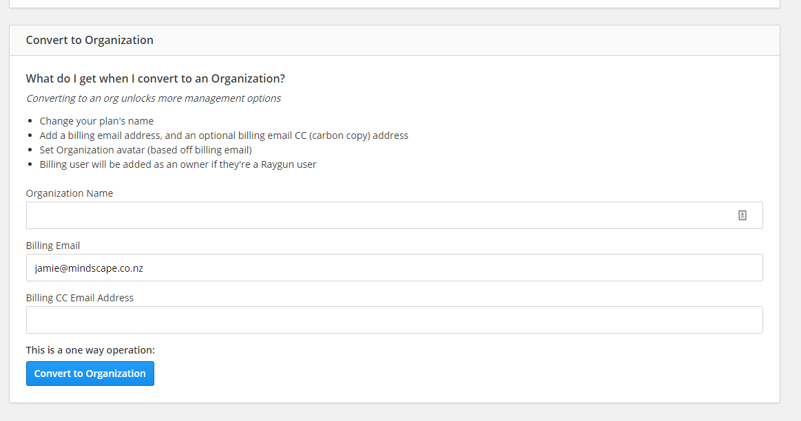 Convert to an organisation